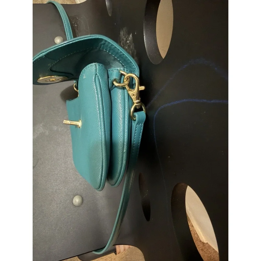 Tory Burch Robinson Turquoise Turn Lock Clutch Crossbody Bag Gold Hardware